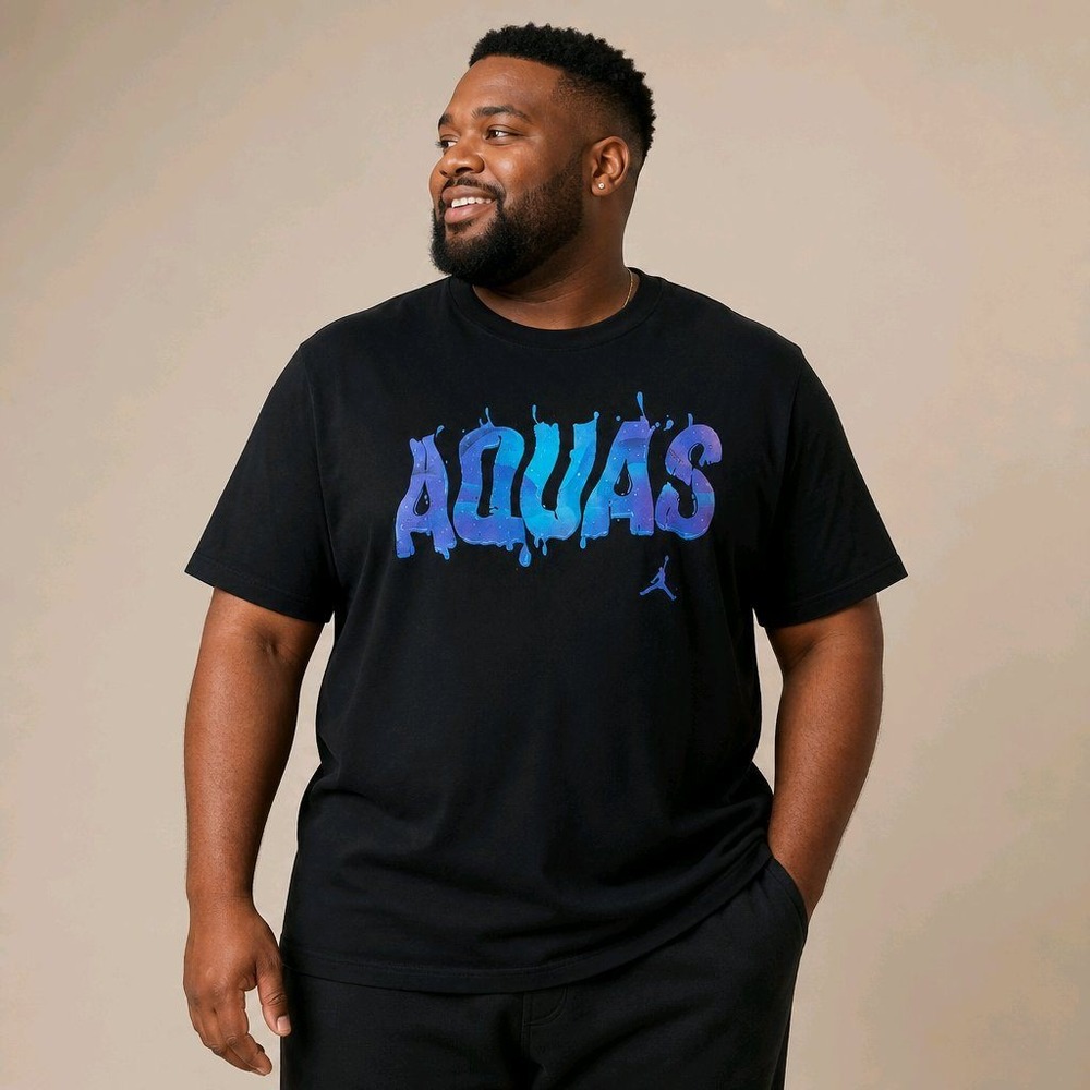 Jordan 3XL T-Shirt Black Aqua Graphic Print Short Sleeve Tee